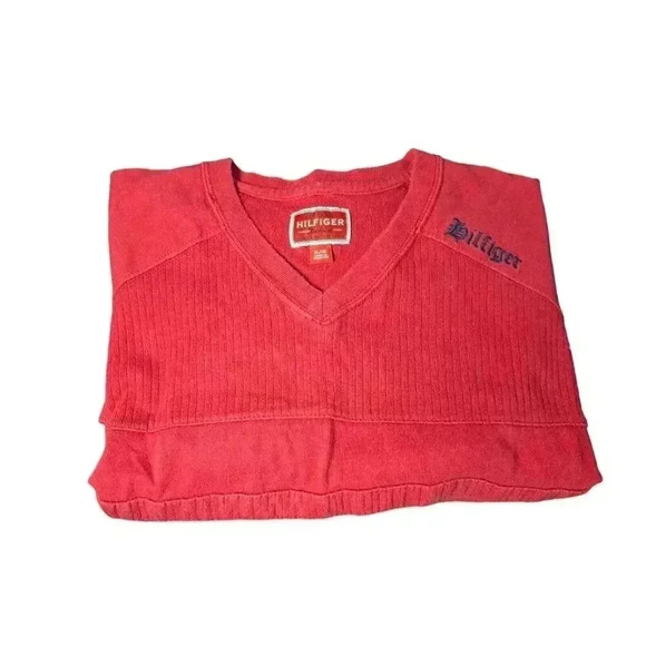 Vintage Tommy Hilfiger Denim Mens XL Red V-neck Shirt Short Sleeve Tee - Picture 9 of 11